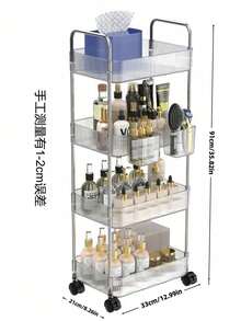 1件多層（2/3/4層）透明多功能推車，收納架，強承重，附萬向輪，可鎖定，方便靈活，壓克力材質，落地式移動零食收納車，適用於廚房 - 彩色 - 查看 2