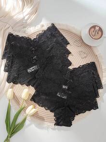 6pcs/Pack Plus Size Women's Sexy Lace Triangle Panties - Black - View 4