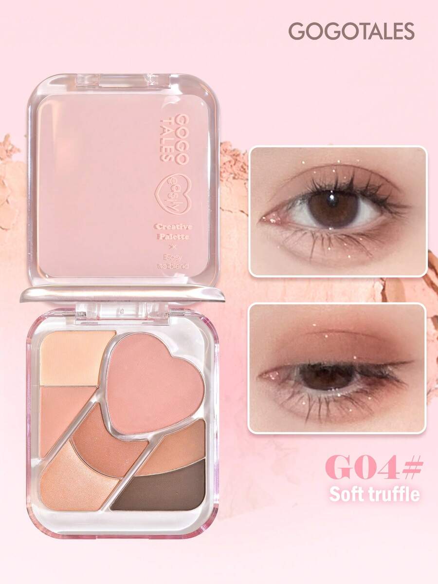 GOGO TALES Palet Multifungsi Dreamy Glow, Nuansa Klasik Berkilau dan Matte, Mudah Dibaurkan, Tahan Air dan Keringat, Tahan Lama, Palet Blush dan Eyeshadow All-In-One 7 Warna, Cocok untuk Pemula GOGOTALES - G04 #Truffle lembut - View 1
