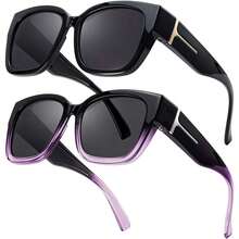 Gafas de sol vintage con protección UV para mujer, set de protección solar para uso diario, playa y vacaciones al aire libre, accesorio de verano elegante, cómodo y hermoso - A01 (Paquete de 2) Negro + morado degradado - Ver 8