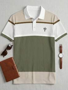 Camisa polo casual de manga corta con bloques de color para hombres, para ir al trabajo - Multicolor - Ver 4