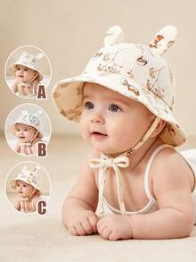 1 pieza Sombrero de sol de unicolor para bebé, sombrero de cubo transpirable para la playa con cuerda ajustable, adecuado para niños y niñas para protección solar de verano - 1PC - Ver 4