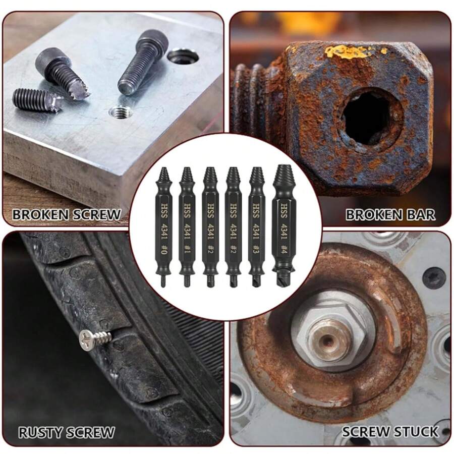 6Pcs Premium Plated Screw Extractor Set, Durable High Speed Steel Bolt Remover For Rusted Stripped Fasteners Home Maintenance - 6pcs - View 1