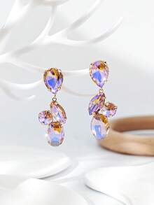 1 Pair Women's Teardrop Shaped Colorful Floral Diamond Earrings Suitable For Going Out (Card For Reference Only, Random Card) - Multicolor - View 5