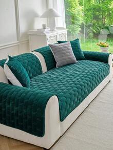 1pc Geometric 3D Solid Color Dutch Velvet Quilted Sofa Cushion, Minimalist Style, Non-Slip Back, Pet Friendly, Soft Multi-Functional Dirt-Resistant Dust-Proof, Holiday Decor Sofa Cushion, Backrest Cover Armrest Cover Universal, All-Season Sofa Cover - Green - View 5