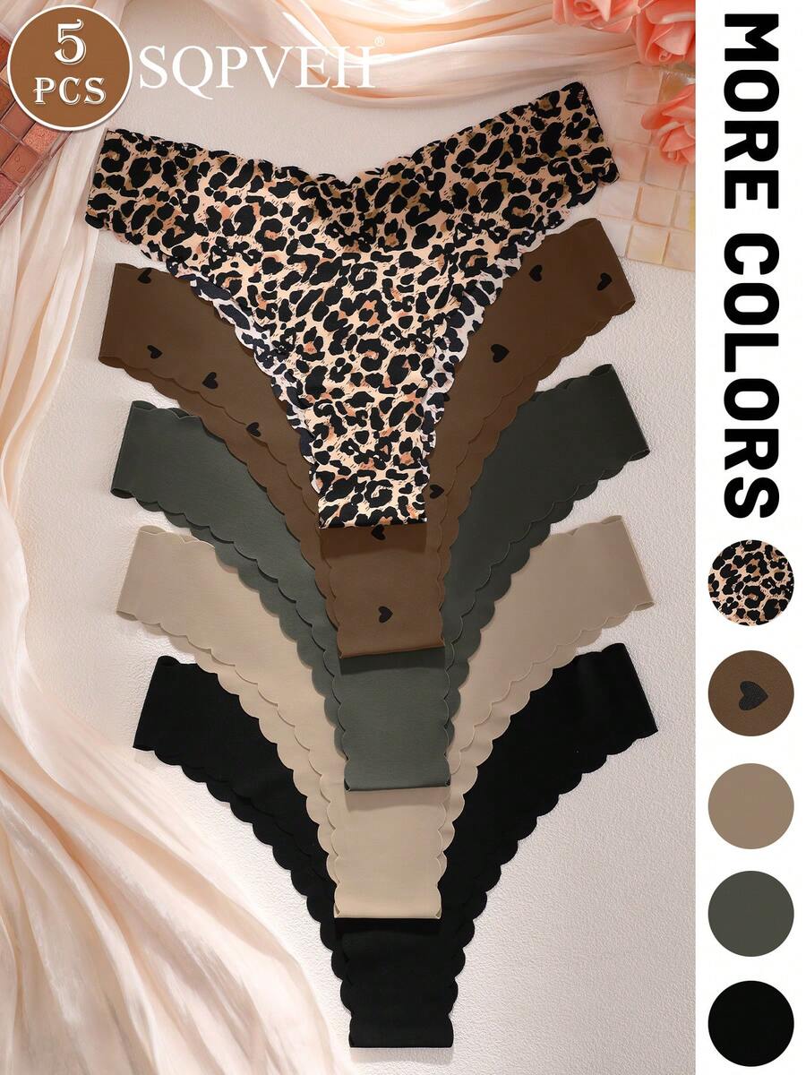 SQPVEH 5pcs/Pack Women's Seamless Wavy Edge Triangle Panties, Comfortable Sexy Skin-Friendly Fabric
