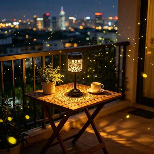 1pc LED Outdoor Yard Light, Solar Hollow Projection Table Lamp, Portable Solar Lamp Stand, Garden Decor Atmosphere Lighting, Halloween & Christmas Decoration Light
