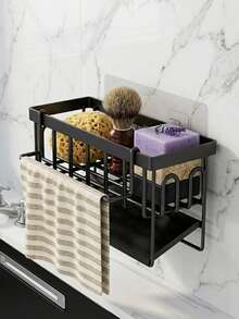 Kitchen Sink Caddy,Space Saving Countertop Sink Storage Organizer, Multi-Scene Usable For Kitchen Sink Counter,Separated Storage Zones To Classify Cleaning Gadgets,Towel Bar Design For Hanging Hand Towels,Easy-To-Remove Drip Tray For Quick Cleaning - Multicolor - View 1