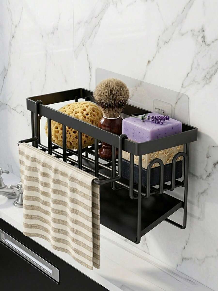 Kitchen Sink Caddy,Space Saving Countertop Sink Storage Organizer, Multi-Scene Usable For Kitchen Sink Counter,Separated Storage Zones To Classify Cleaning Gadgets,Towel Bar Design For Hanging Hand Towels,Easy-To-Remove Drip Tray For Quick Cleaning - Multicolor - View 1