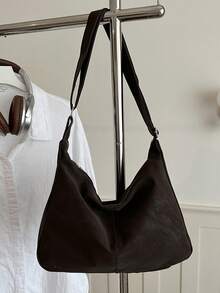 Solid Color Slouchy Versatile Japanese Literary Chic Student Casual Korean Version Women's Minimalist Dumpling Bag - Coffee - View 6