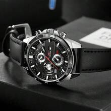 1pc Quartz Wristwatch With Leather Strap - Black - View 9