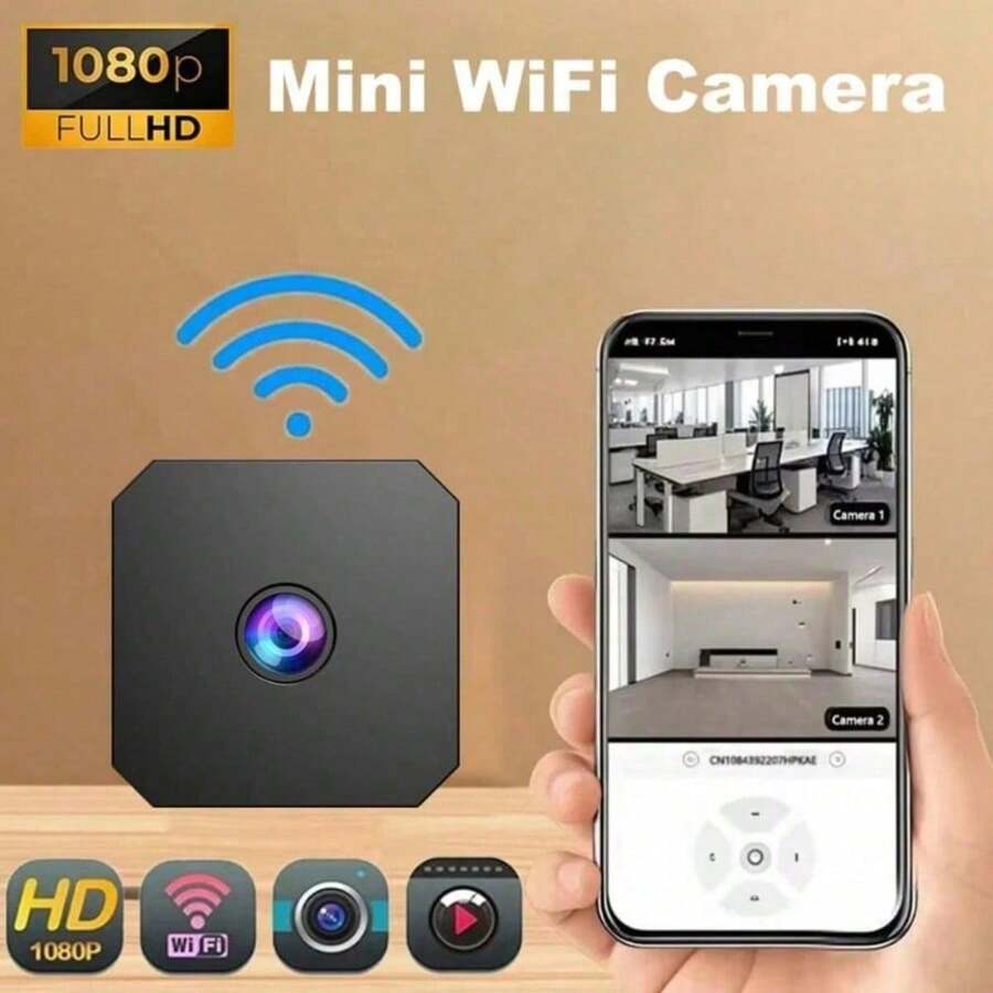 1 pieza Mini Cámara Espía Oculta, Compatible con WiFi Inalámbrico, Visión Nocturna, Detección de Teléfono, Visualización en Teléfono, Full HD, Adecuada para del Hogar/Oficina - Negro - Ver 1