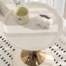 Small Round Coffee Table, White Coffee Tables For Living Room, Modern Round Side Table With Gold Pedestal Base,Modern Center Table For Small Space Home Office Gardern - Cream White - View 4