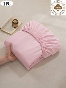 1pc Solid Color 100% Pure Cotton Light Pink Fitted Sheet, Mattress Cover, Soft And Breathable. Suitable For Twin, Full, Queen And King Size Beds. Deep Pocket Up To 11.8 Inches. Perfect For Home And Dorm Bedding. - Baby Pink - View 1