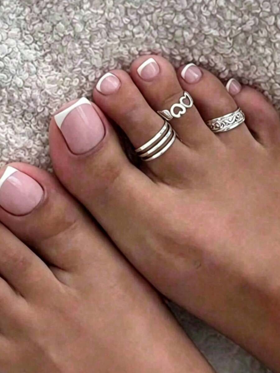 3pcs/Set Summer Beach Minimalist Heart & Star Toe Rings, Foot Jewelry, Beach Vacation Toe Rings, Date Gift, Daily Casual Party Accessory - Silver - View 1