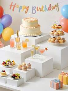 3 Sets 6pcs Stackable Acrylic Dessert Display Stands, White Rectangular Dessert Boxes, Multiple Sizes, Suitable For Party, Buffet, Wedding Decor, Bridal Shower, Baby Shower, Birthday Party, Gathering Dessert Display, And Christmas And Holiday Party Decor. - White Square - View 7