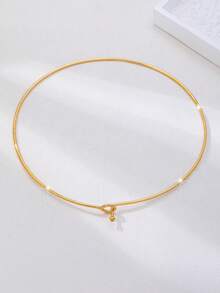 1件極簡風女款金色項圈項鍊，適合日常配戴 - 金黃色 - 查看 2