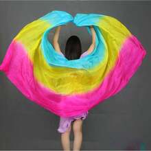 1pc Gradient Rainbow Multicolor Faux Silk Belly Dance Hand Veil, Soft Flowy Gradient Color Dance Scarf, Lightweight Dance Accessory For Women, Perfect For Belly Dance Practice, Stage Performance, Party Show, Carnival, Festival Costume Decoration - Multicolor - View 12