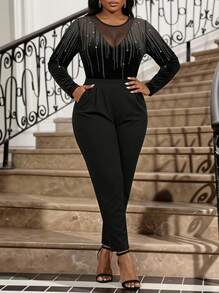 Fleurora Pantalones plisados de bolsillo diagonal talla grande - Negro - Ver 5