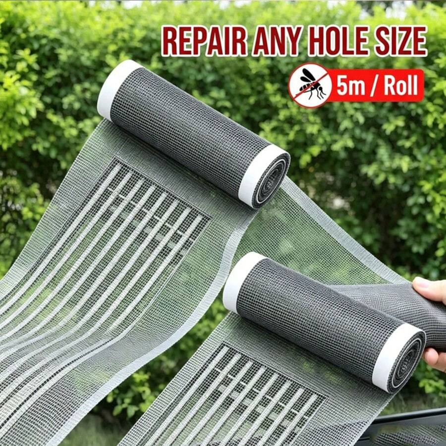1 لفة 5م شريط شبكي متعدد الاستخدامات ذاتي اللصق، رقعة إصلاح شبكة الحشرات DIY قابلة للقص ملصق تصريف أرضية الحمام لمنع البعوض/إصلاح النافذة/الباب/باب الشاشة ملصقات مؤقتة لالتقاط الشعر من تصريف الدش وملصقات تصريف الأرضية