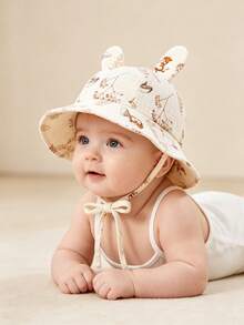 1 pieza Sombrero de sol de unicolor para bebé, sombrero de cubo transpirable para la playa con cuerda ajustable, adecuado para niños y niñas para protección solar de verano - 1PC - Ver 2