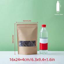 50入可重複使用牛皮紙食品儲存袋,可站立,附透明視窗,可密封包裝袋,適用於儲存食物、茶葉、糖果、零食等 - 查看 19