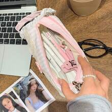 Large Capacity Portable Lace Edge Pencil Case, Suitable For Organizing Stationery At School, Office Or Home, Keeps Desktop Tidy, Ideal Gift Choice For Back To School Season Or New Year - Multicolor - View 8