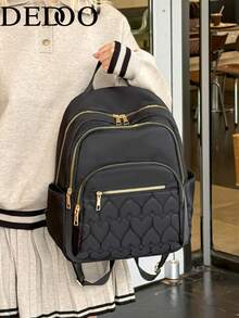 Dedoo Mochila de mujer con acolchado en forma de corazón, múltiples bolsillos, gran capacidad, ligera, para uso diario, viajes, regreso a la escuela y desplazamientos - Negro - Ver 2
