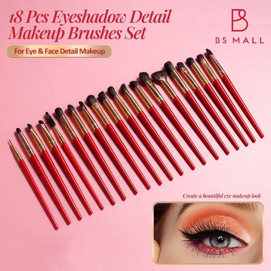 BS-MALL High Cost-Performance Rose Red Eyeshadow Brush Set 20/10pcs Makeup Brush Set Eye Detail Brushes Portable Storage Bag Travel Touch-Up Makeup Brushes Beginner Eyeshadow Brushes - Rose Red - View 1