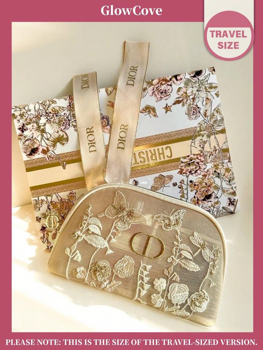 Christian Dior Materiel CD 刺繡收納包，蝴蝶與花卉設計化妝包 - 黃色 - 查看 1