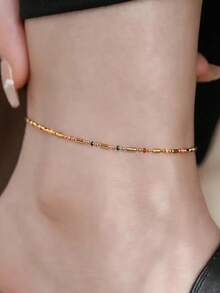 Cadena de tobillo de estilo bohemio con cuentas redondas de colores, sencilla y versátil, accesorio de cadena fina para mujeres - Multicolor - Ver 3