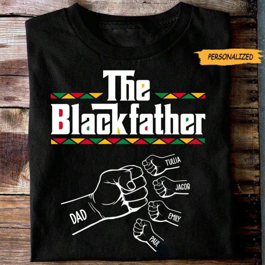 Black Father,Personalized Custom-Made Shirts,Customized Children's Names,Father's Day Shirt,The Best Gift For Dad - 黑色 5 - 查看 1