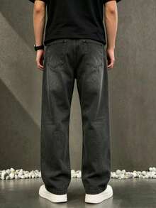 Men's Versatile Straight Leg Casual Jeans With Angled Pockets - Black - View 4