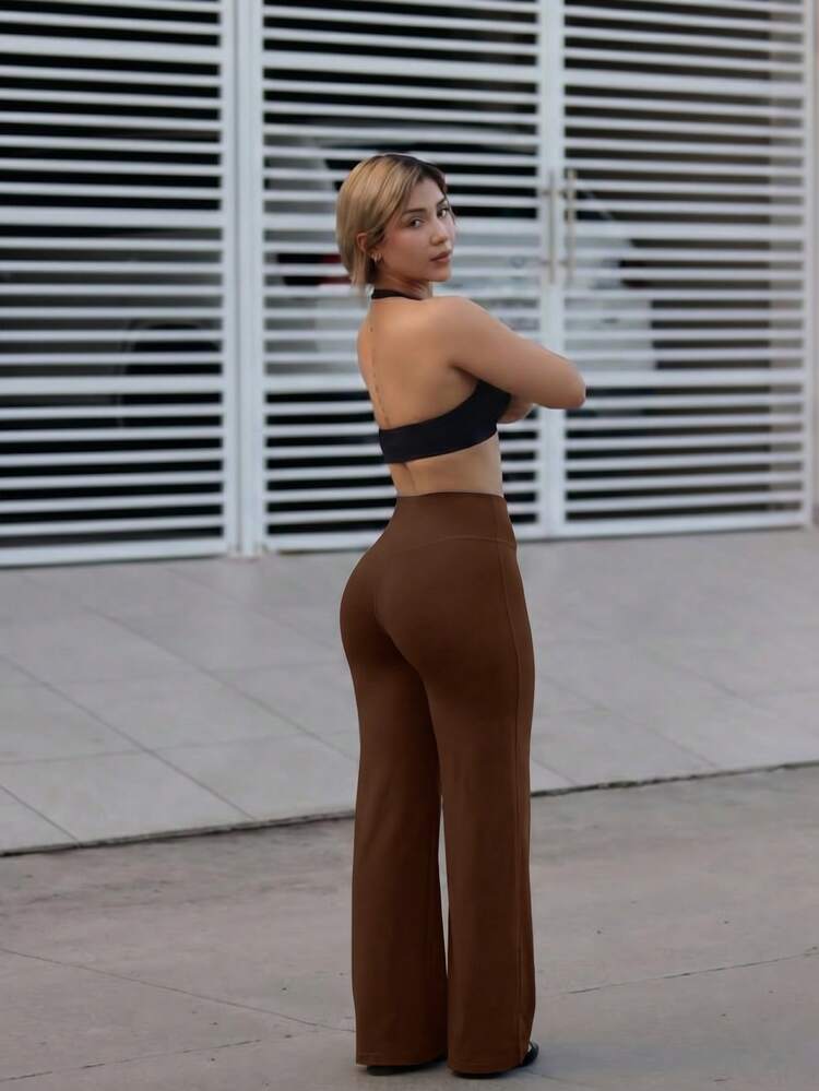Women's Solid Color Yoga Long Loose Wide Leg Pants, Comfortable And Slimming, Suitable For Running, Fitness And Yoga, Versatile - Coffee Brown - View 7
