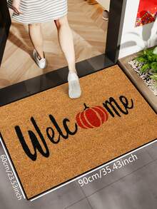 1pc Minimalist Red Pumpkin Welcome Letter Pattern Entryway Door Mat, Fun Minimalist Style Short Plush Quick-Dry Non-Slip Machine Washable Door Mat, Home Decor, Soft Furnishing Decor, Suitable For Kitchen, Bathroom, Dining Room, Entrance Mat, Party, Gathering, All Seasons, Yard Decor - Mustard Yellow - View 8