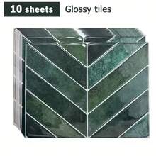 shiny home 3D Dark Green Peel & Stick Tile Backsplash Panels, Self-Adhesive Wall Splashbacks For Kitchen & Bathroom, Size 11.4" X 9", 10 Sheets / 30 Sheets Available - Dark Green Diagonal Stripe - View 9