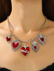 1 Peça Colar Choker Feminino da Moda com Múltiplos Pingentes de Coração Personalizados, Estilo Gótico, para Uso Diário, Celebrações e Presente de Feriado - Amo A - Visão 1
