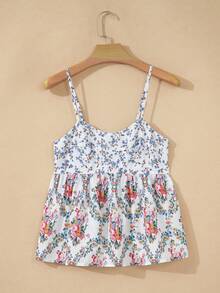 Acelitt Women's Colorful Ditsy Floral Print Camisole Top With Ruffle Umbrella Hem - Multicolor - View 3