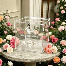 Caja de tarjetas de acrílico transparente, caja de exhibición de tarjetas de boda con diseño floral - Perfecta para bodas, graduaciones, cumpleaños, aniversarios, material de acrílico duradero, suministros para fiestas - 1PC - Ver 6