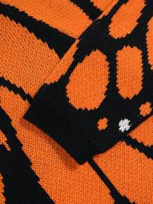 Butterfly Shawl Knit Cardigan, Colorblock Crochet Design, Loose Batwing Sleeves, Spring/Autumn Vibe Sweater Fall - Orange - View 5