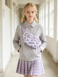 1pc Bowknot Print Chest Bag, Multifunctional Waist Bag Belt Bag, Lightweight Waist Bag, Adjustable Shoulder Strap Crossbody Bag, Large Capacity Multi-Pocket One Shoulder Bag, Suitable For Students/Girls/Young People, Applicable For Fitness Running Travel Hiking Jogging Shopping Outdoor Sports Daily Use - Purple - View 7