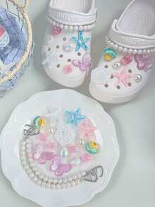 18pcs Pink Artificial Starfish Shell Flower Pattern Shoe Clips - Multi-Functional Women's Sandals, Slippers And Beach Bag Accessories, Perfect Gift For Holidays, Birthdays And Parties - Multicolor - View 1