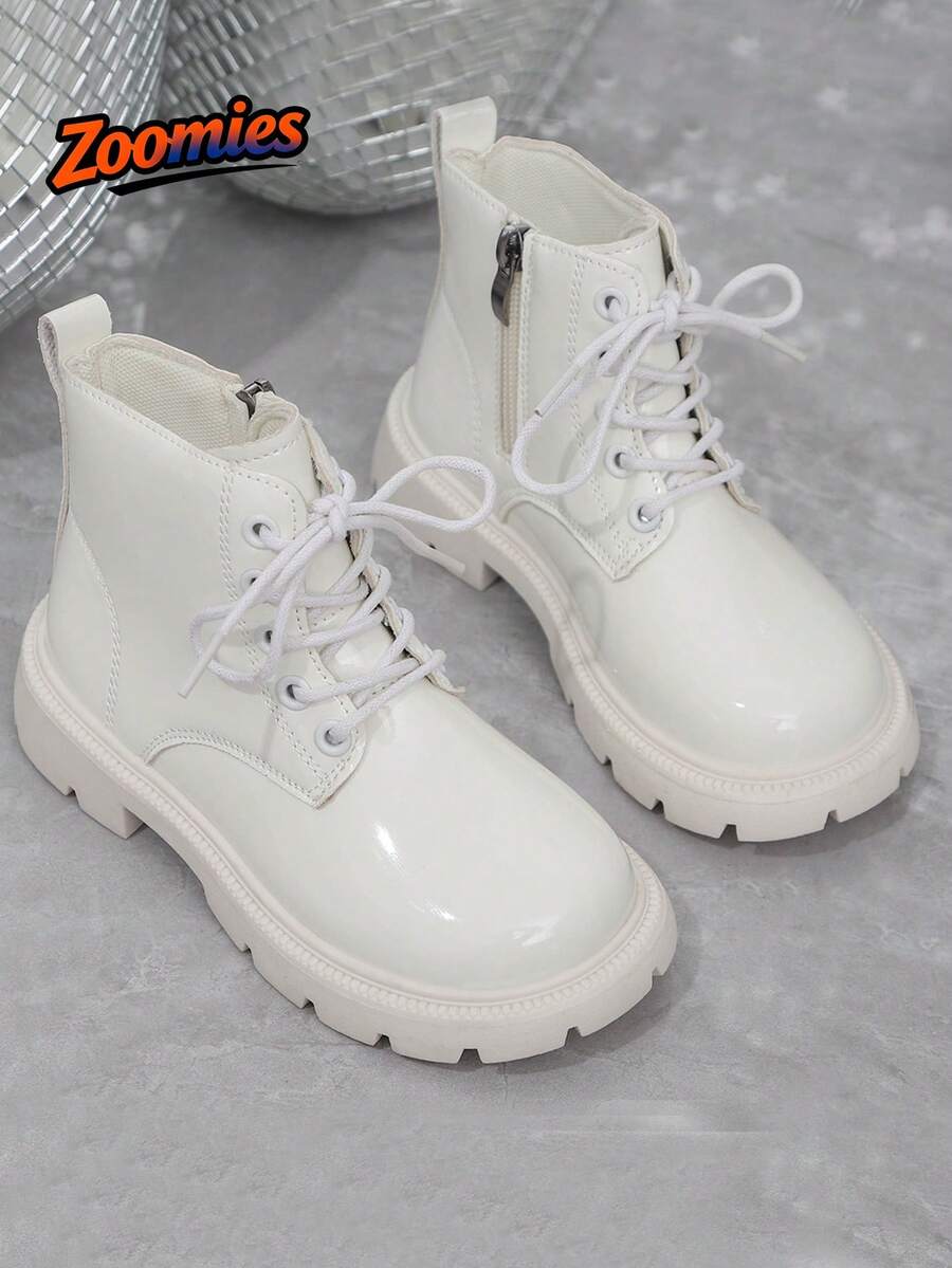 2026 New Cute Fashion Boots For Girls, All-Season Shiny Fashion Boots, College Style Outdoor Boots, Simple Versatile Comfortable Anti-Slip Wear-Resistant - White - View 1