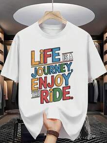 Summer Men'S Fashion Short-Sleeve T-Shirt With Letter Pattern Print - 黑色 - 查看 7