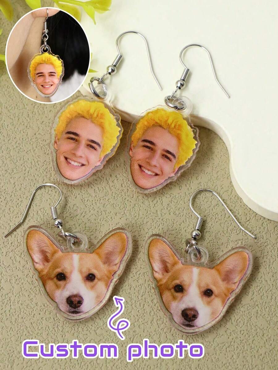 Custom Photo Acrylic Earrings, Customizable Portrait Or Pet Photo Pendant Earrings,Women's Earrings, Perfect For Parties, Birthdays, And Anniversaries - Multicolor - View 1