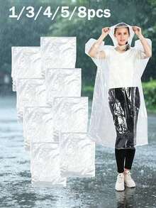 便攜式一次性雨衣，輕量成人雨披，透明緊急防水外套，適合戶外露營與旅行、徒步、釣魚、攀爬，包裝隨機款式 - 多色 - 查看 2