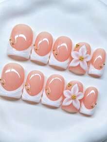 Zysa 10 piezas Uñas postizas hechas a mano Uñas cortas para vacaciones de verano fiesta de graduación - Multicolor - Ver 2