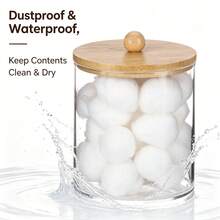 Tbestmax 10 Oz Cotton Swab/Ball/Pad Holder With Vanity Tray, Qtip Apothecary Jar, Bathroom Containers Dispenser Storage 3 Pack Wood Lids - 3pcs(竹蓋棉籤罐) - 查看 5