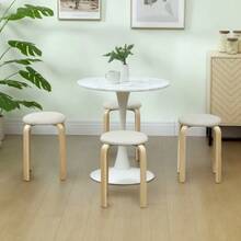Set Of 4 Dining Stools, Round Stackable Stools, Linen-Look Kitchen Stools, Upholstered Stools For Dining Room, Living Room, Kitchen, Cream White - White - View 7