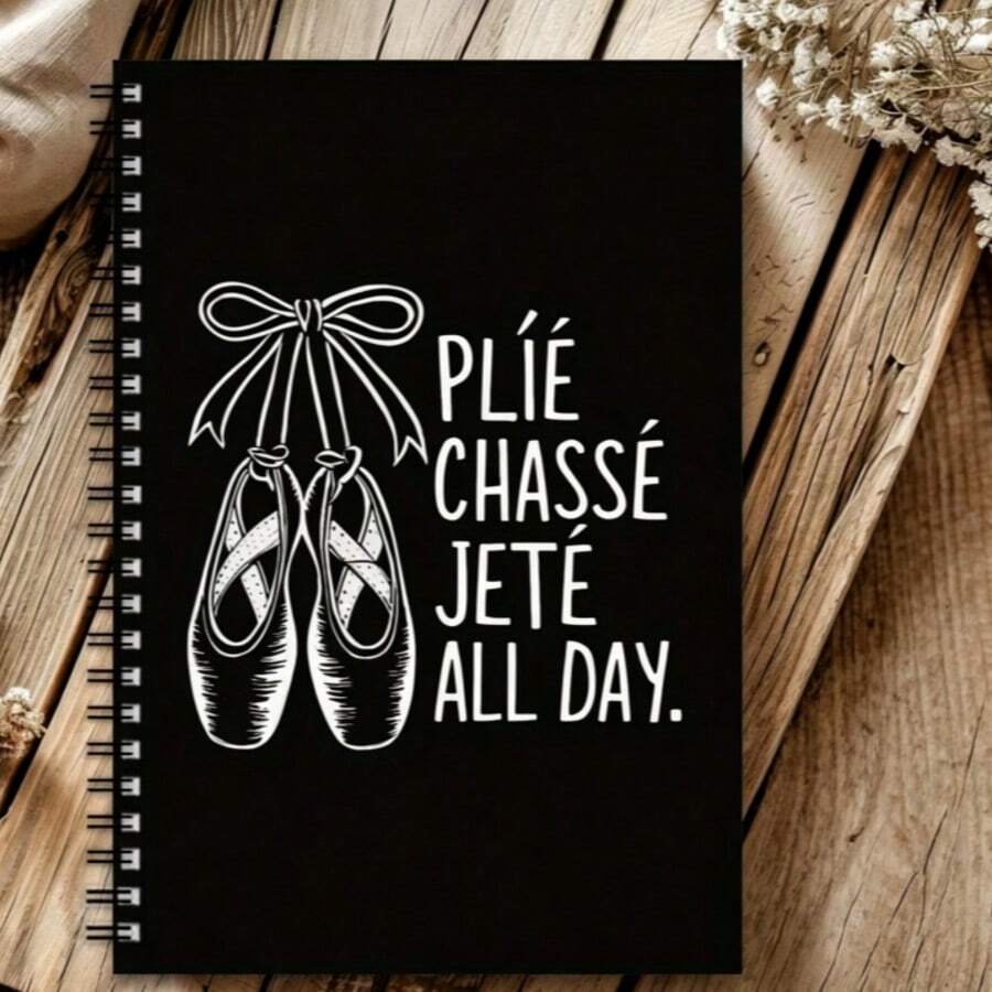 Beautiful Dance Spiral Notebook/Journal - Dreamy Design, Vibrant Artwork, Ideal Gift For Dance Lovers - Elegant Ballet Shoe Pattern With Black Satin And White Ribbon, Planner - B - View 1